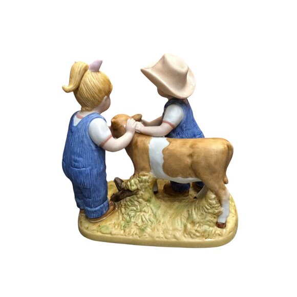 Home Interiors 1998 Denim Days Barnyard Baby Debbie  Danny Porcelain Figurine - Picture 3 of 6